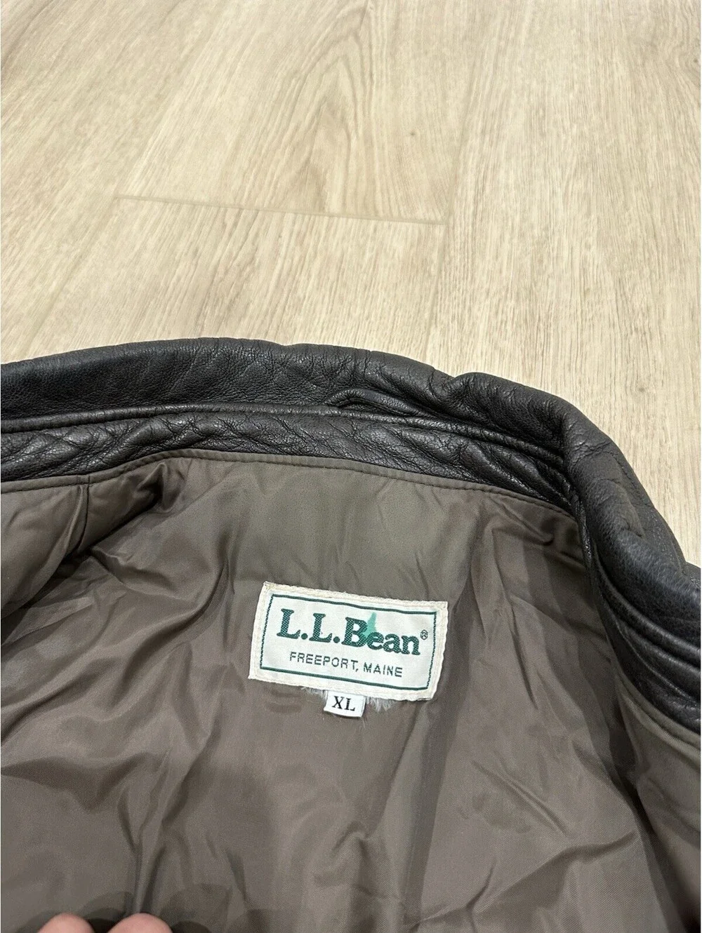 Vintage LL Bean Leather Bomber Jacket Mens XL Brown Flight Coat